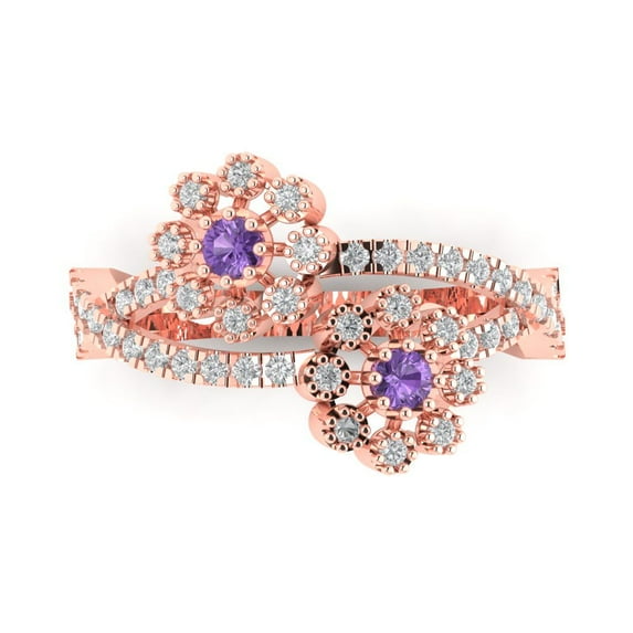 Halo Engagement Ring for Women - 0.48ct Simulated Alexandrite in 18K Rose Gold Promise Ring