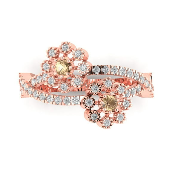 Halo Engagement Ring for Women - 0.48ct Yellow Moissanite in 18K Rose Gold Promise Ring