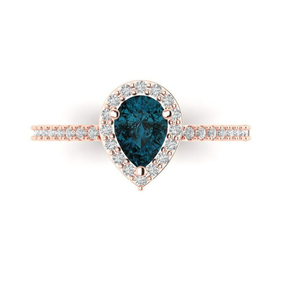 Halo Engagement Ring for Women - 0.755ct Natural London Blue Topaz in 14K Rose Gold Promise Ring