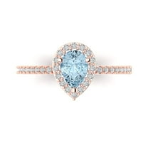 Halo Engagement Ring for Women - 0.755ct Simulated Blue Diamond in 18K Rose Gold Promise Ring