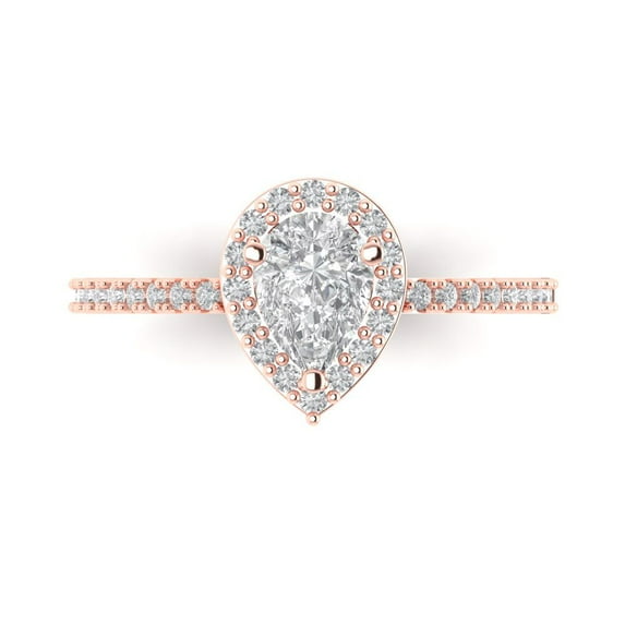 Halo Engagement Ring for Women - 0.755ct Simulated Diamond in 14K Rose Gold Promise Ring