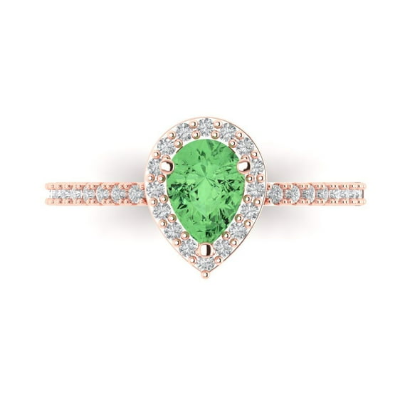 Halo Engagement Ring for Women - 0.755ct Simulated Green Diamond in 14K Rose Gold Promise Ring