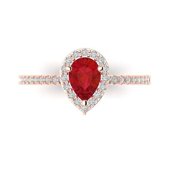 Halo Engagement Ring for Women - 0.755ct Simulated Ruby in 18K Rose Gold Promise Ring