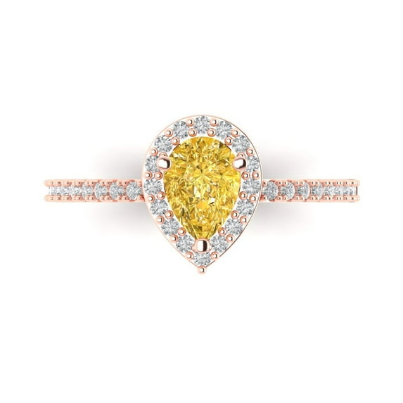 Halo Engagement Ring for Women - 0.755ct Simulated Yellow Diamond in 14K Rose Gold Promise Ring