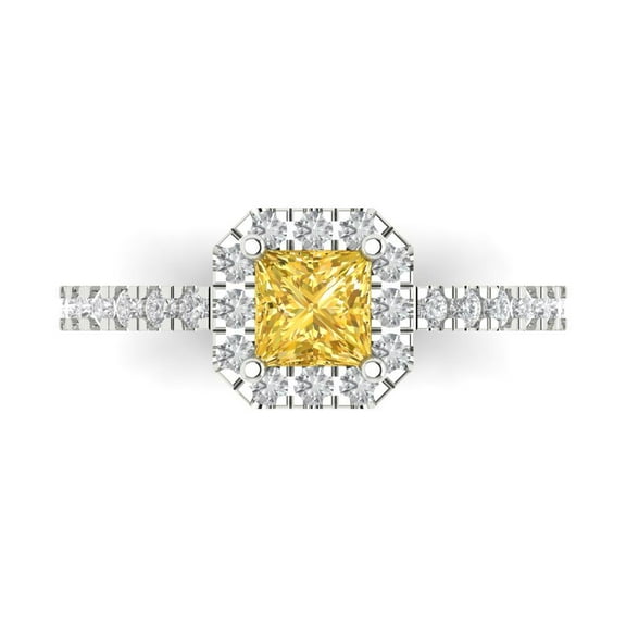 Halo Engagement Ring for Women - 0.89ct Natural Citrine in 18K White Gold Promise Ring