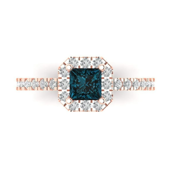 Halo Engagement Ring for Women - 0.89ct Natural London Blue Topaz in 18K Rose Gold Promise Ring