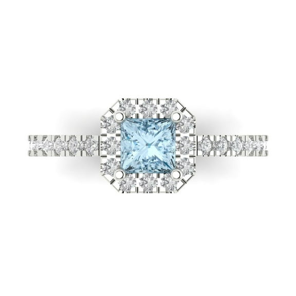 Halo Engagement Ring for Women - 0.89ct Natural Sky Blue Topaz in 14K White Gold Promise Ring