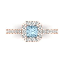 Halo Engagement Ring for Women - 0.89ct Simulated Blue Diamond in 18K Rose Gold Promise Ring