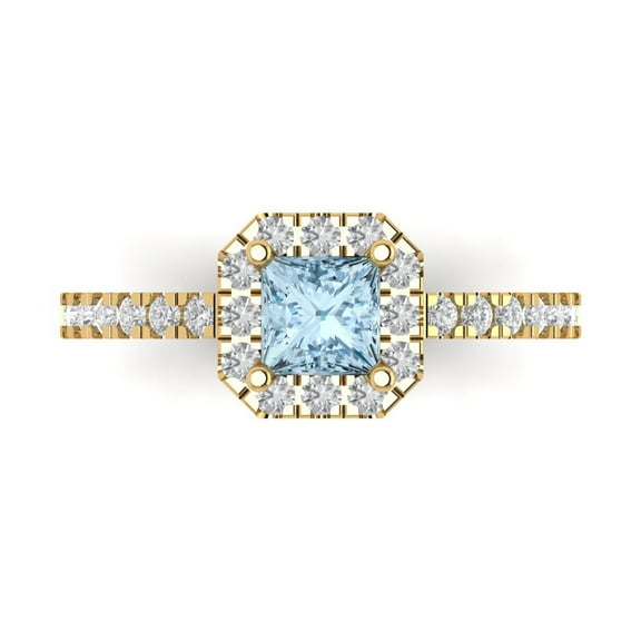 Halo Engagement Ring for Women - 0.89ct Simulated Blue Diamond in 18K Yellow Gold Promise Ring