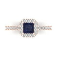 thumbnail image 1 of Halo Engagement Ring for Women - 0.89ct Simulated Blue Sapphire in 14K Rose Gold Promise Ring, 1 of 8