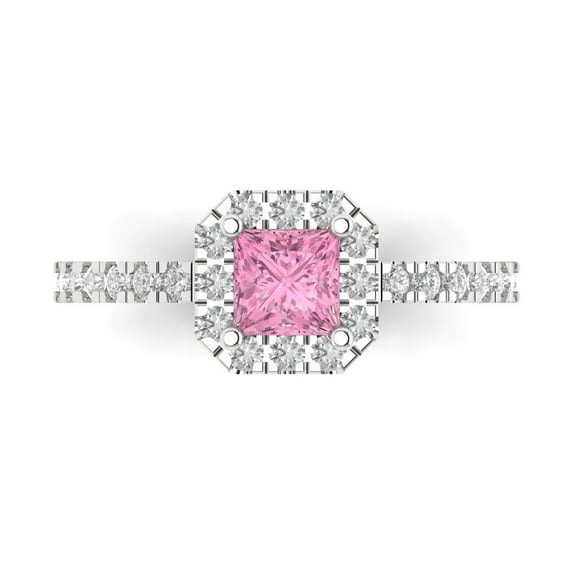 Halo Engagement Ring for Women - 0.89ct Simulated Pink Diamond in 14K White Gold Promise Ring