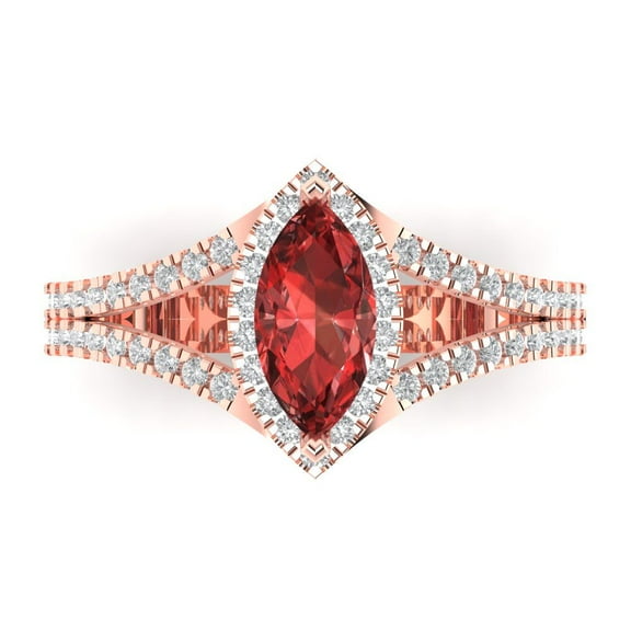 Halo Engagement Ring for Women - 1.2ct Natural Garnet in 14K Rose Gold Promise Ring