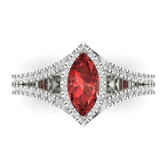 Halo Engagement Ring for Women - 1.2ct Natural Garnet in 18K White Gold Promise Ring