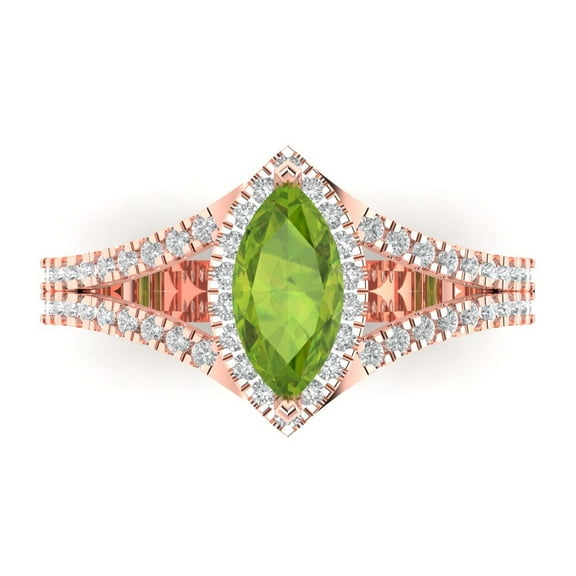 Halo Engagement Ring for Women - 1.2ct Natural Peridot in 14K Rose Gold Promise Ring