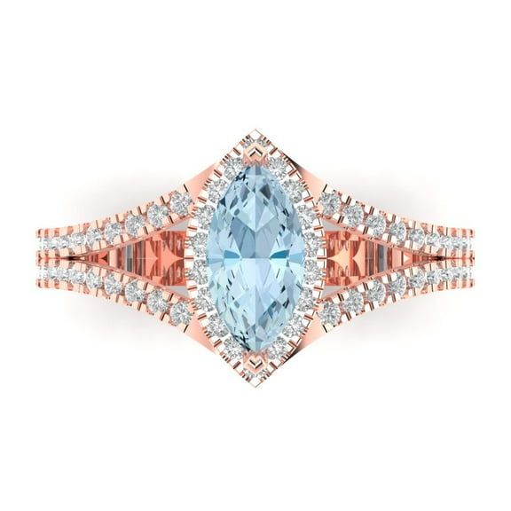 Halo Engagement Ring for Women - 1.2ct Natural Sky Blue Topaz in 14K Rose Gold Promise Ring