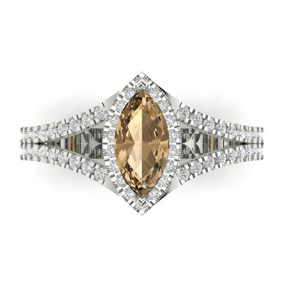 Halo Engagement Ring for Women - 1.2ct Simulated Champagne Diamond in 18K White Gold Promise Ring