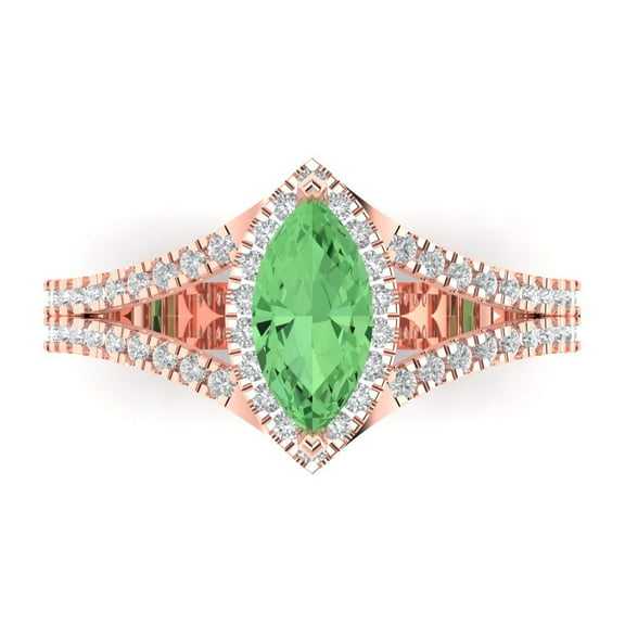 Halo Engagement Ring for Women - 1.2ct Simulated Green Diamond in 14K Rose Gold Promise Ring