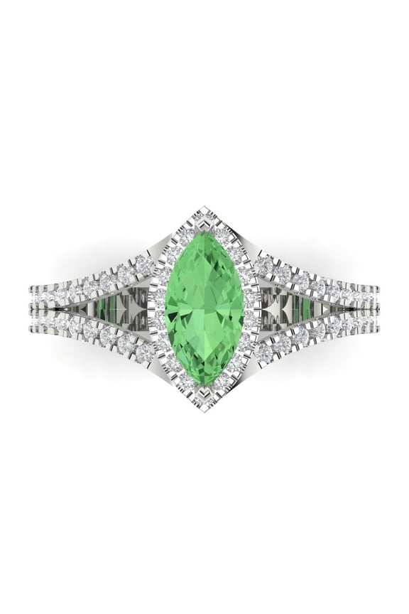 Halo Engagement Ring for Women - 1.2ct Simulated Green Diamond in 14K White Gold Promise Ring
