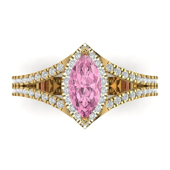 Halo Engagement Ring for Women - 1.2ct Simulated Pink Diamond in 18K Yellow Gold Promise Ring