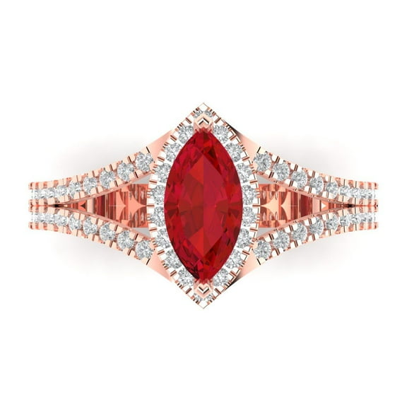 Halo Engagement Ring for Women - 1.2ct Simulated Pink Tourmaline in 14K Rose Gold Promise Ring