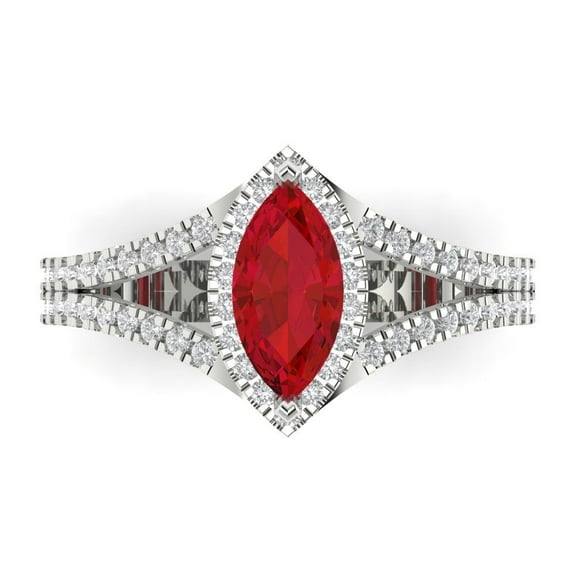 Halo Engagement Ring for Women - 1.2ct Simulated Ruby in 18K White Gold Promise Ring