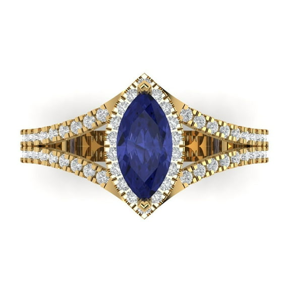 Halo Engagement Ring for Women - 1.2ct Simulated Tanzanite in 14K Yellow Gold Promise Ring