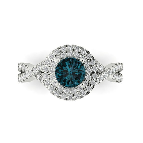 Halo Engagement Ring for Women - 1.3125ct Natural London Blue Topaz in 18K White Gold Promise Ring