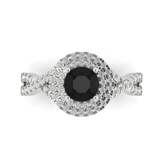 Halo Engagement Ring for Women - 1.3125ct Natural Onyx in 14K White Gold Promise Ring