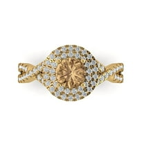 Halo Engagement Ring for Women - 1.3125ct Simulated Champagne Diamond in 18K Yellow Gold Promise Ring