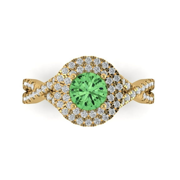 Halo Engagement Ring for Women - 1.3125ct Simulated Green Diamond in 14K Yellow Gold Promise Ring