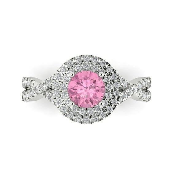 Halo Engagement Ring for Women - 1.3125ct Simulated Pink Diamond in 14K White Gold Promise Ring