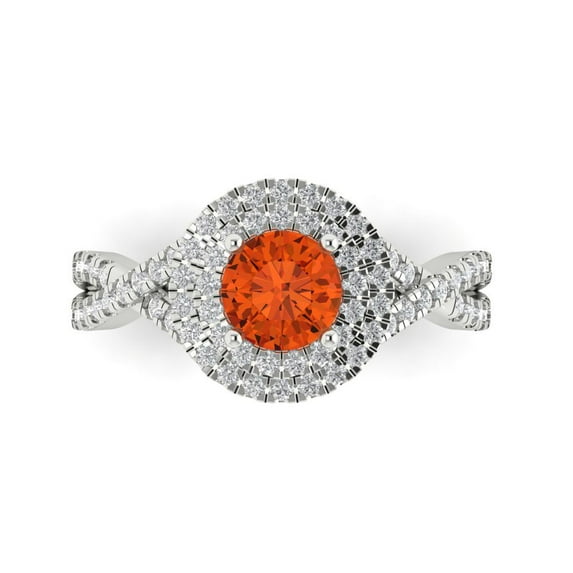Halo Engagement Ring for Women - 1.3125ct Simulated Red Diamond in 14K White Gold Promise Ring