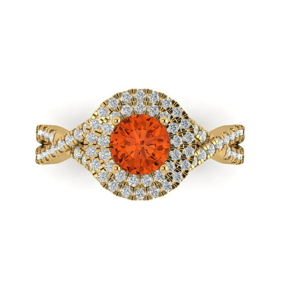 Halo Engagement Ring for Women - 1.3125ct Simulated Red Diamond in 14K Yellow Gold Promise Ring