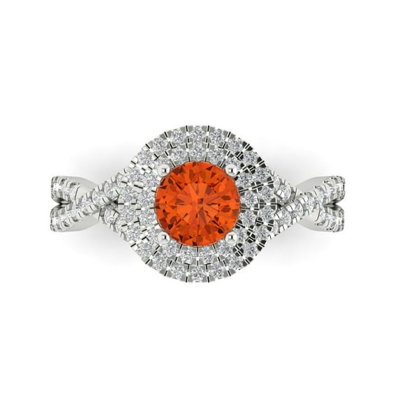 Halo Engagement Ring for Women - 1.3125ct Simulated Red Diamond in 18K White Gold Promise Ring