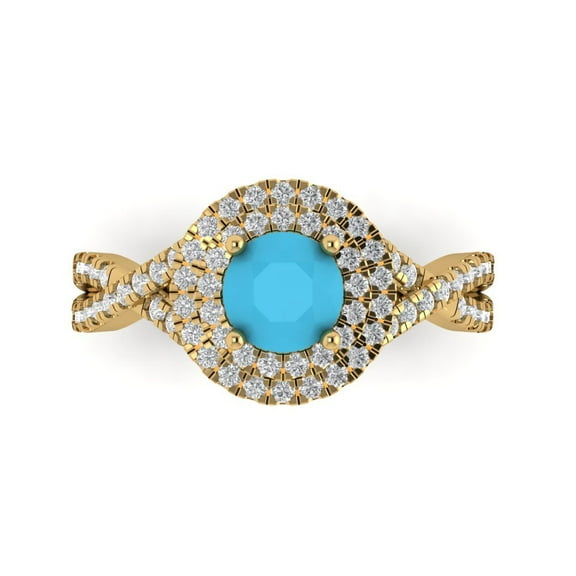 Halo Engagement Ring for Women - 1.3125ct Simulated Turquoise in 18K Yellow Gold Promise Ring