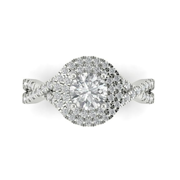 Halo Engagement Ring for Women - 1.3125ct White Sapphire in 18K White Gold Promise Ring