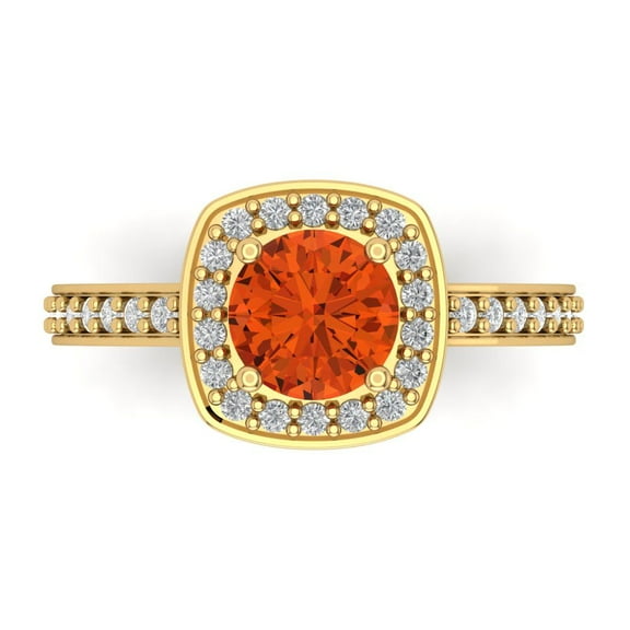 Halo Engagement Ring for Women - 1.335ct Simulated Red Diamond in 14K Yellow Gold Promise Ring