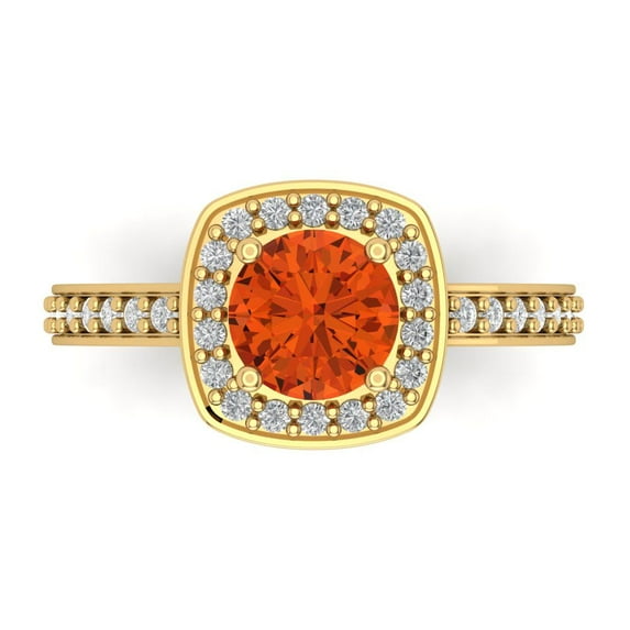 Halo Engagement Ring for Women - 1.335ct Simulated Red Diamond in 14K Yellow Gold Promise Ring