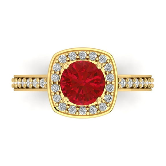 Halo Engagement Ring for Women - 1.335ct Simulated Ruby in 14K Yellow Gold Promise Ring
