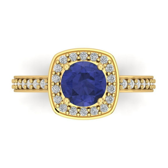 Halo Engagement Ring for Women - 1.335ct Simulated Tanzanite in 14K Yellow Gold Promise Ring