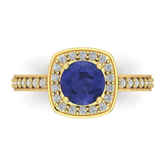 Halo Engagement Ring for Women - 1.335ct Simulated Tanzanite in 14K Yellow Gold Promise Ring