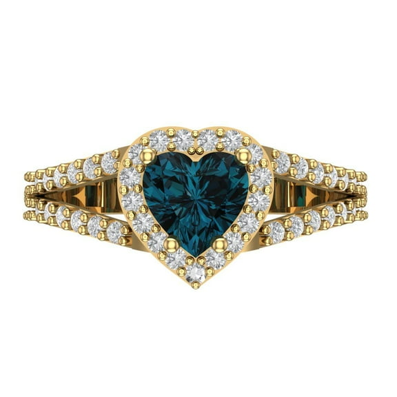 Halo Engagement Ring for Women - 1.49ct Natural London Blue Topaz in 18K Yellow Gold Promise Ring