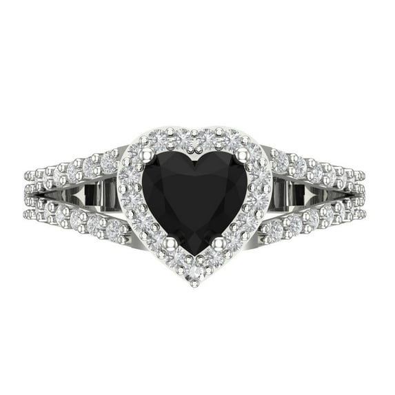Halo Engagement Ring for Women - 1.49ct Natural Onyx in 14K White Gold Promise Ring