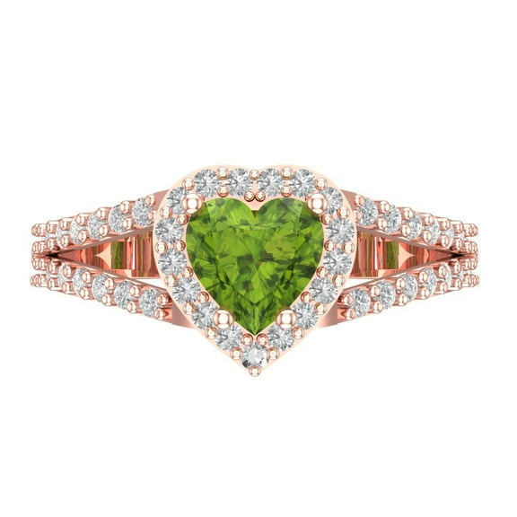 Halo Engagement Ring for Women - 1.49ct Natural Peridot in 14K Rose Gold Promise Ring