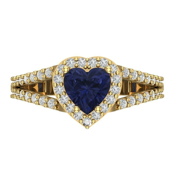 Halo Engagement Ring for Women - 1.49ct Simulated Blue Sapphire in 18K Yellow Gold Promise Ring