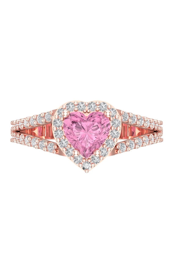 Halo Engagement Ring for Women - 1.49ct Simulated Pink Diamond in 14K Rose Gold Promise Ring