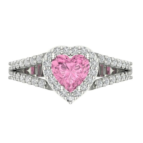Halo Engagement Ring for Women - 1.49ct Simulated Pink Diamond in 18K White Gold Promise Ring