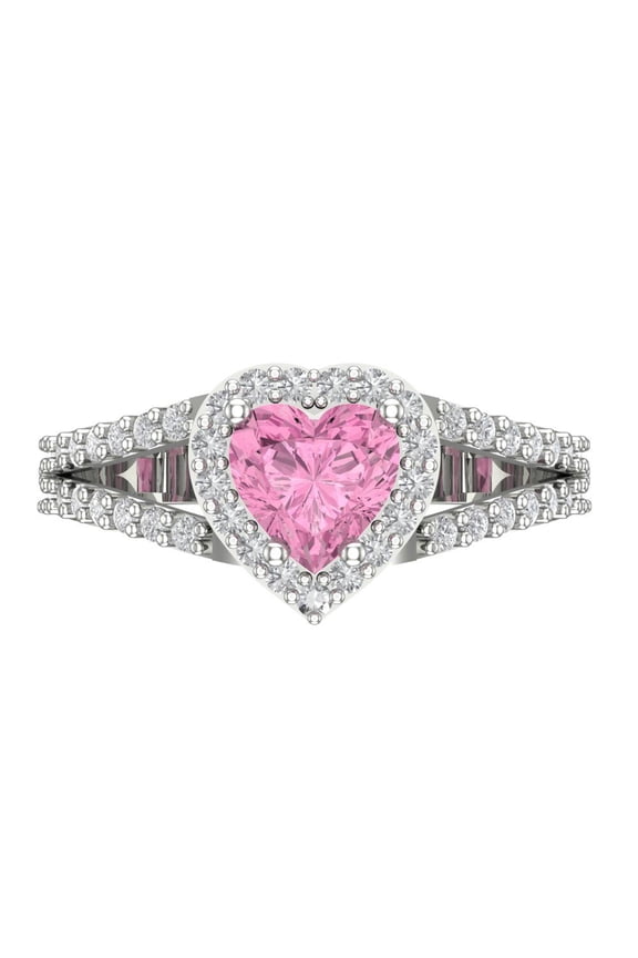 Halo Engagement Ring for Women - 1.49ct Simulated Pink Diamond in 18K White Gold Promise Ring