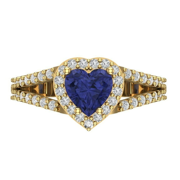 Halo Engagement Ring for Women - 1.49ct Simulated Tanzanite in 14K Yellow Gold Promise Ring