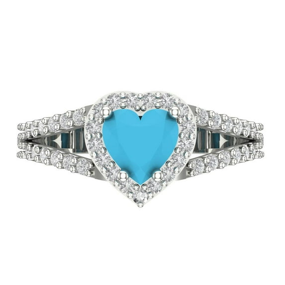 Halo Engagement Ring for Women - 1.49ct Simulated Turquoise in 14K White Gold Promise Ring
